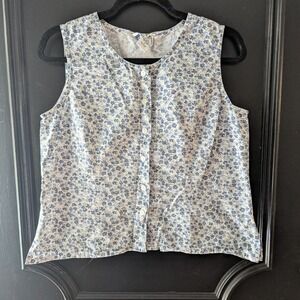 VTG‎ Jennifer Moore Mini Floral Button Front Sleeveless Cotton Top Women's M